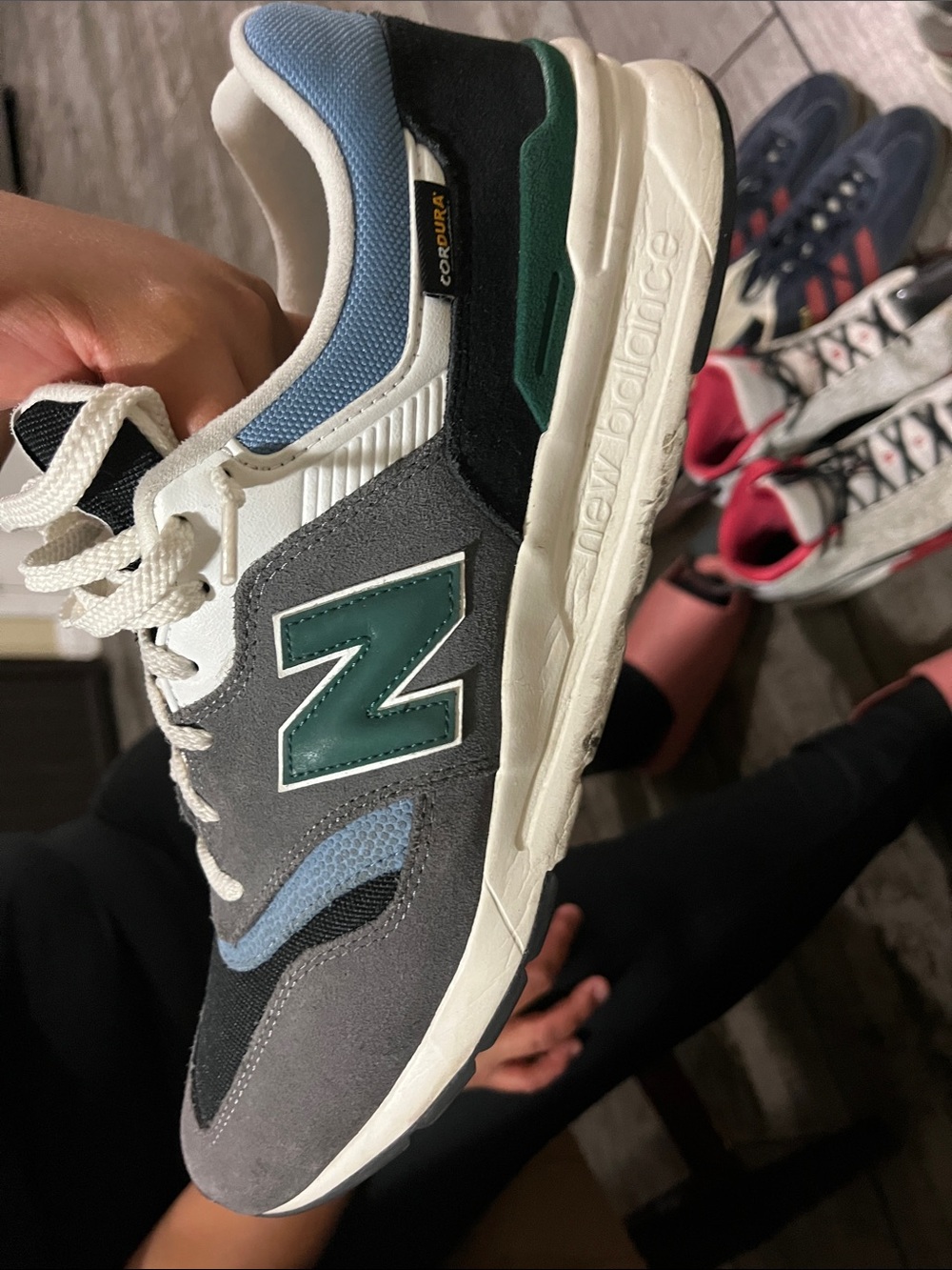 New Balance Men’s Gray, Black & Green Retro Runner Sneakers - Picture 4 of 7